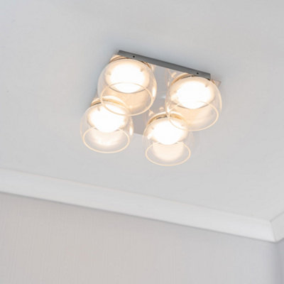 ValueLights Alissa Polished Chrome IP44 4 Way Clear Glass Integrated LED Ceiling Light