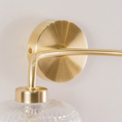 ValueLights Amaia Pair of Brushed Gold IP44 2 Way Clear Glass Wall Lights with LED Bulbs