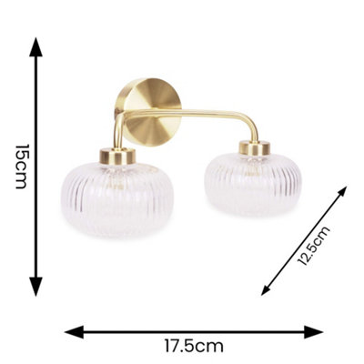 ValueLights Amaia Pair of Brushed Gold IP44 2 Way Clear Glass Wall Lights with LED Bulbs
