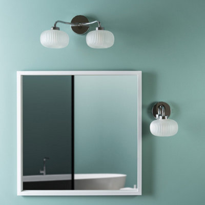 ValueLights Amaia Pair of Chrome IP44 Single Frosted Ribbed Glass Wall Lights with LED Bulbs