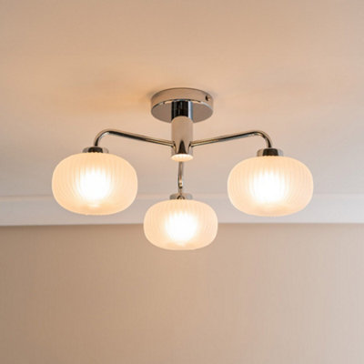 ValueLights Amaia Polished Chrome IP44 Rated 3 Way Frosted Ribbed Glass Ceiling Light