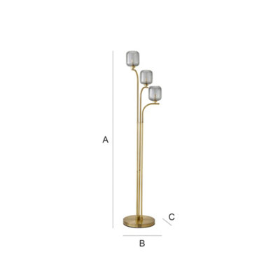 ValueLights Amelie Gold Stem 3 Way Ribbed Glass Shade Floor Lamp