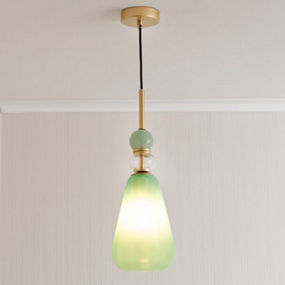 ValueLights Anastasia Green Glass Stacked Gold Detail Ceiling Pendant Light with LED Bulb