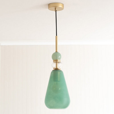 ValueLights Anastasia Green Glass Stacked Gold Detail Ceiling Pendant Light