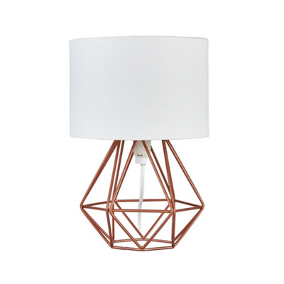 ValueLights Angus Modern Small Copper Metal Basket Cage Table Lamp with White Fabric Shade