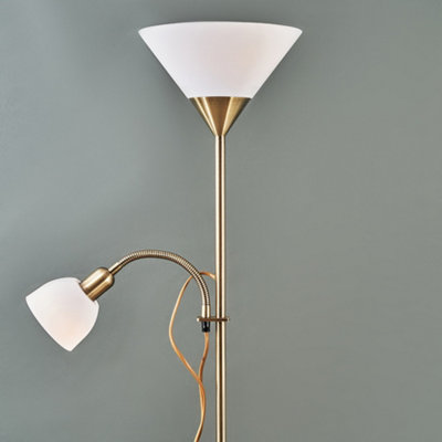 ValueLights Antique Brass 2 Way Mother Father Parent And Child Uplighter And Spotlight Floor Lamp