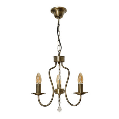 ValueLights Antique Brass 3 Way Acrylic Droplet Jewel Chandelier Ceiling Light Fitting