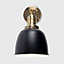 ValueLights Antique Brass Adjustable Knuckle Joint Wall Light With Gloss Black Dome Shade