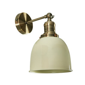 ValueLights Antique Brass Adjustable Knuckle Joint Wall Light With Gloss Cream Dome Shade