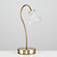 ValueLights Antique Brass And Decorative Glass Swan Neck Touch Bedside Table Lamp