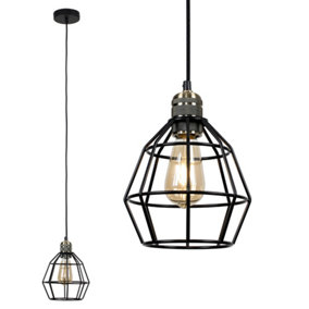 ValueLights Antique Brass Ceiling Pendant Light Fitting with Black Wire Cage Shade