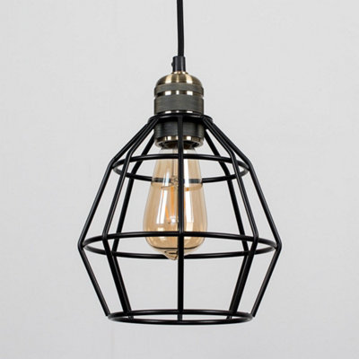 ValueLights Antique Brass Ceiling Pendant Light Fitting with Black Wire Cage Shade