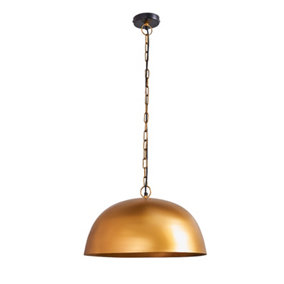 ValueLights Antique Brass Chain Ceiling Pendant Light Fitting With Gold Curved Dome Shade