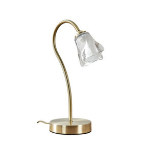 ValueLights Antique Brass & Decorative Glass Swan Neck Touch Bedside Table Lamp - Complete With 3w LED G9 Bulb In Warm White