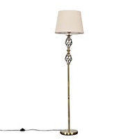 ValueLights Antique Brass Double Twist Floor Lamp With Beige Tapered Shade - Includes 6w LED Bulb 3000K Warm White
