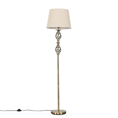 ValueLights Antique Brass Double Twist Floor Lamp With Beige Tapered Shade - Includes 6w LED Bulb 3000K Warm White