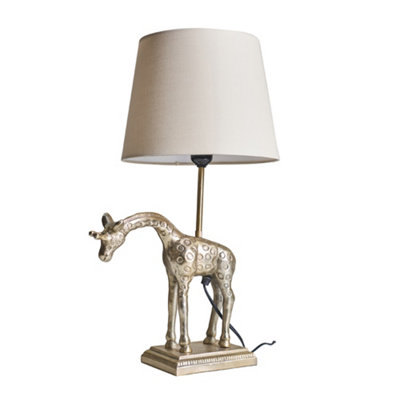 ValueLights Antique Brass Giraffe Design Table Lamp With Beige