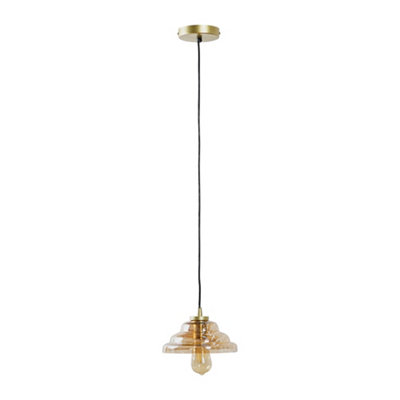 Valuelights Antique Brass Pendant Ceiling Light With Rippled Amber Glass Shade Diy At Bandq