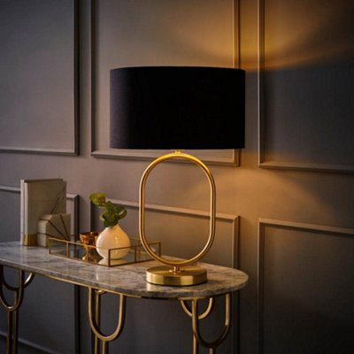 ValueLights Antonia Black with Metallic Gold Inner Drum Shade Brushed ...