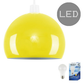 ValueLights Arco Yellow Dome Ceiling Pendant Shade and E27 GLS LED 10W Warm White 3000K Bulb