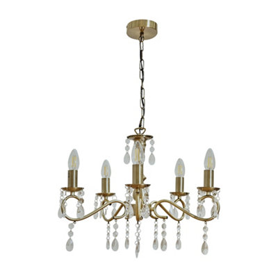 ValueLights Argyll Antique Brass 5 Way Crystal Jewel Chandelier Ceiling Light Fitting