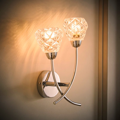 ValueLights Astley Chrome 2 Way Wall Light with Swirl Effect Shades and ...