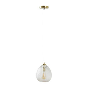 ValueLights Aurelian Antique Brass Pendant Ceiling Light with Clear Glass Shade - Including Bulb