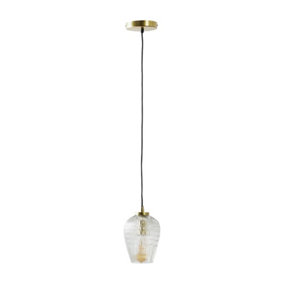 ValueLights Aurelian Brass Ceiling Light Pendant Fitting with a Clear Glass Textured Shade - Including Bulb