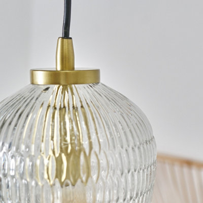 ValueLights Aurelian Brass Ceiling Light Pendant Fitting with a Clear Glass Textured Shade