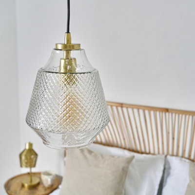 ValueLights Aurelian Brass Ceiling Light Pendant Fitting with Textured Glass Shade
