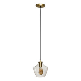 ValueLights Aurelian Brass Ceiling Pendant Light Fitting with Clear Glass Tapered Shade - Including Bulb