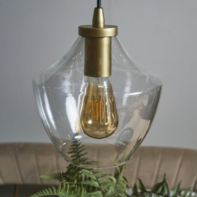 ValueLights Aurelian Brass Ceiling Pendant Light Fitting with Clear Glass Tapered Shade