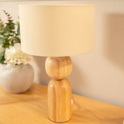 ValueLights Azalea Rustic Wooden Bedside Table Lamp with a Natural Drum Lampshade - Bulb Included