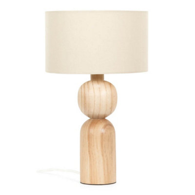 ValueLights Azalea Rustic Wooden Bedside Table Lamp with a Natural Drum Lampshade