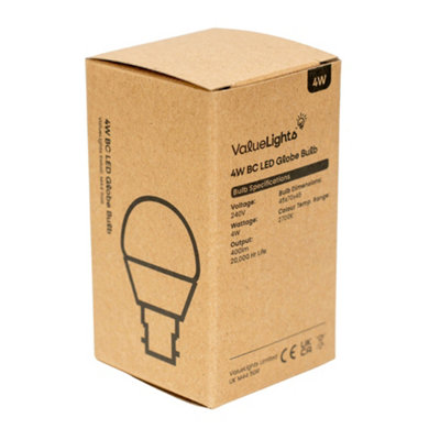 ValueLights B22 Pack of 10 4W Globe Warm White LED Bulbs