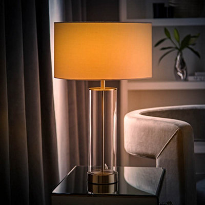 ValueLights Balan Brushed Chrome Table Lamp with White Drum Shade