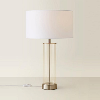 ValueLights Balan Brushed Chrome Table Lamp with White Drum Shade