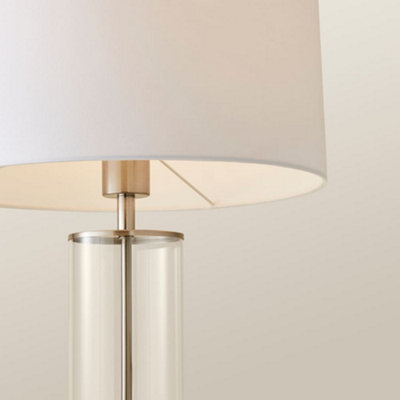 ValueLights Balan Brushed Chrome Table Lamp with White Drum Shade