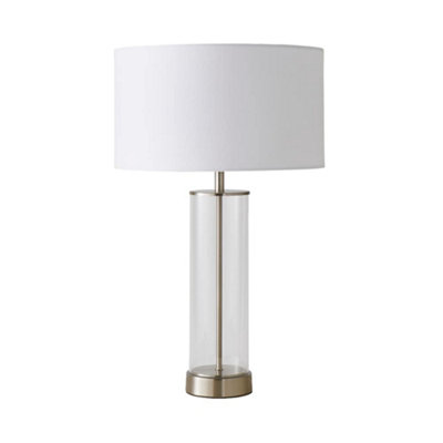 ValueLights Balan Brushed Chrome Table Lamp with White Drum Shade