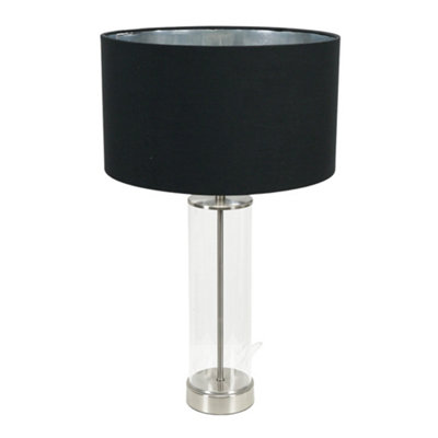 ValueLights Balan Glass with Chrome Table Lamp and Black with Metallic Chrome Inner Lamp Shade and LED Bulb