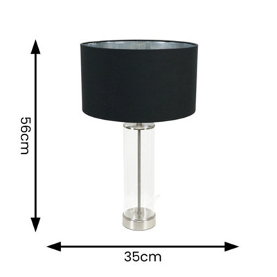 ValueLights Balan Glass with Chrome Table Lamp and Black with Metallic Chrome Inner Lamp Shade and LED Bulb