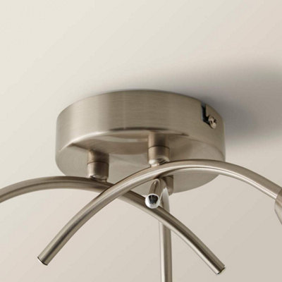 ValueLights Barine Way Brushed Chrome Curved Arm Ceiling Light