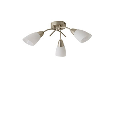 ValueLights Barine 3 Way Chrome Arm Cross Over Flush Ceiling Light Fitting with Frosted Glass Shades and LED Golfball Bulbs