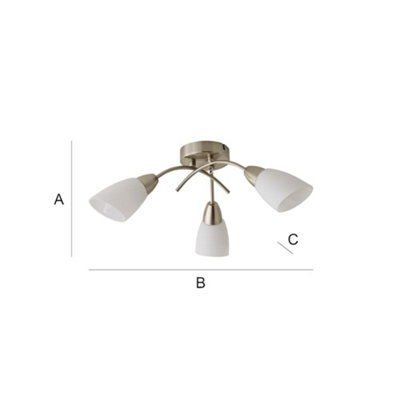 ValueLights Barine 3 Way Chrome Arm Cross Over Flush Ceiling Light Fitting with Frosted Glass Shades and LED Golfball Bulbs