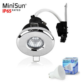 ValueLights Bathroom/Shower/Soffit IP65 Polished Chrome Recessed Ceiling Downlight - Includes 5w LED Bulb 3000K Warm White