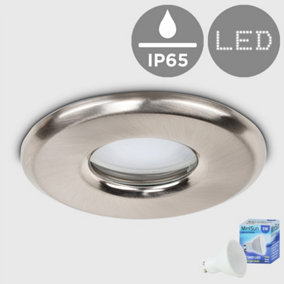 ValueLights Bathroom/Shower/Soffit IP65 Rated Brushed Chrome Recessed Ceiling Downlight - Includes 5w LED Bulb 3000K Warm White