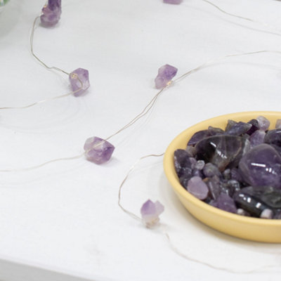 ValueLights Battery Operated Natural Crystal Wellness String Lights - Amethyst