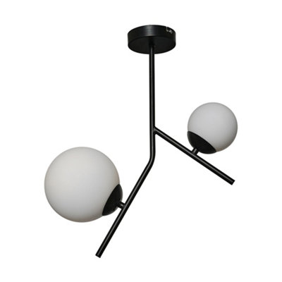ValueLights Beauworth 2 Way Hanging Bar Matt Black & Opal Glass Globe Shade Ceiling Light Fitting - Including Bulbs