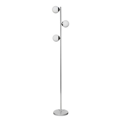 ValueLights Beauworth 3 Way Single Stem Grey and Silver Chrome Standing Floor Lamp with Glass Shades