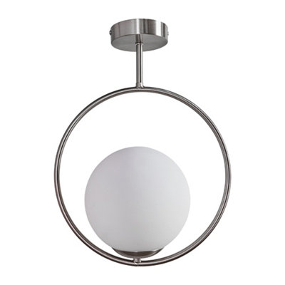 ValueLights Beauworth Contemporary Brushed Chrome Ring and Opal Glass Globe Shade Ceiling Light Fitting